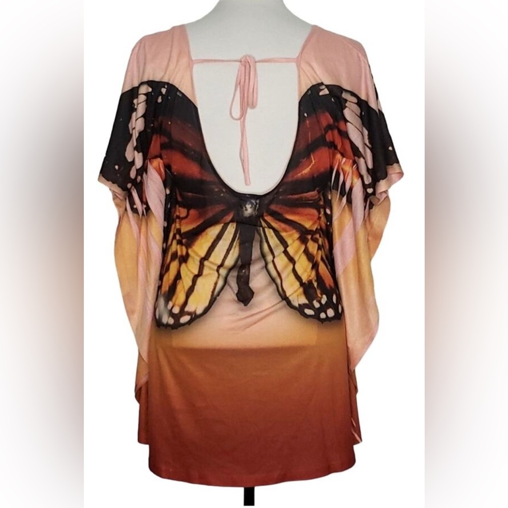 Unity Beach Butterfly Print Screenprint Batwing Tunic Top Swimsuit Coverup Large - Picture 6 of 7